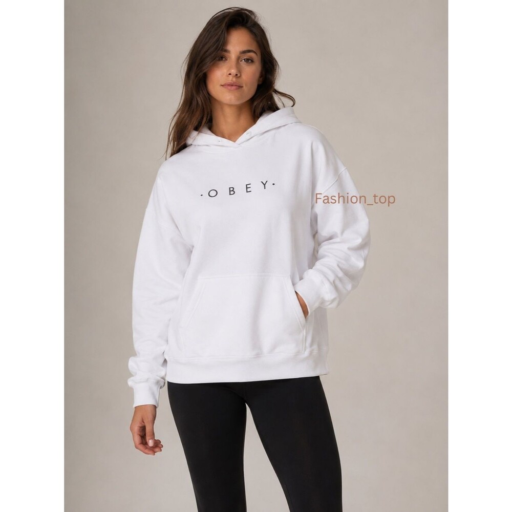 OBEY  N°89 White Pullover Hoodie Logo Sz M Women